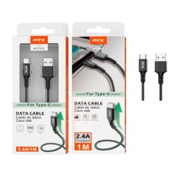 Cable datos USB 2.0 a Type-C / 1m / 2.4a / Aluminio / Trenzado / Bt763 / Negro / MTK