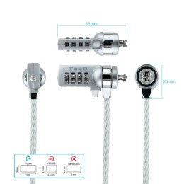 Cable de seguridad para portatil con combinacion / 1.5 m / Gris / Tooq / TQCLKC0015
